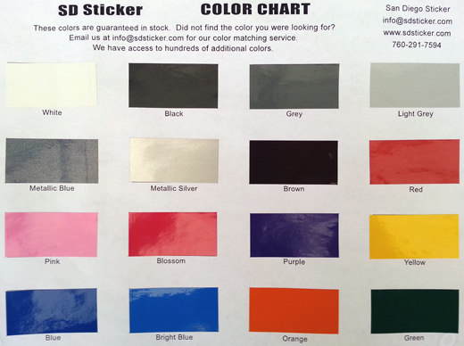 Color Chart | San Diego Sticker